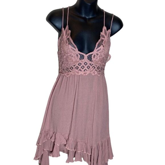 Free people one adella slip dress mini lace strappy back small - Picture 2 of 8